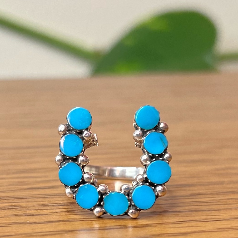 🩵 Turquoise Horseshoe Ring, Sterling Silver, Size 7, New with Original Blue Box - Picture 4 of 15